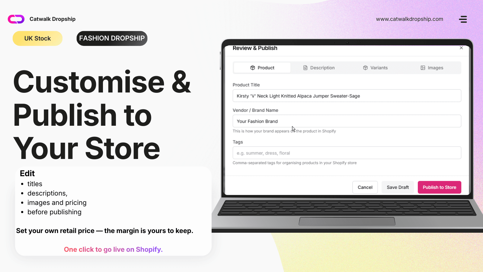 Customise and publish products to your Shopify store