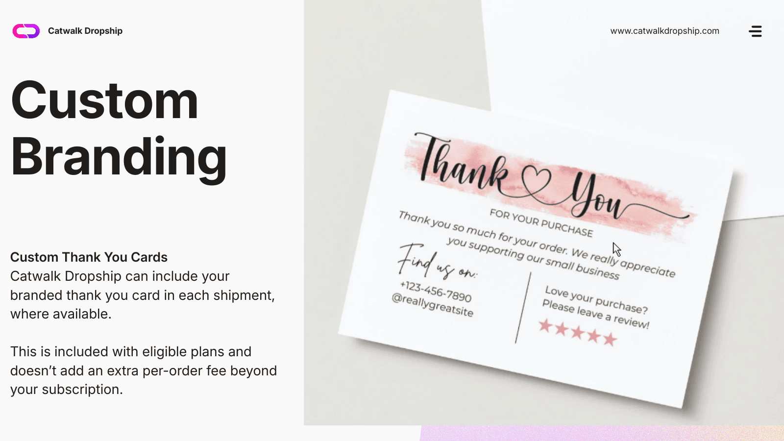 Custom branded thank you cards included with shipments